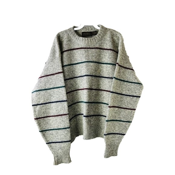 Vintage Eddie Bauer Medium Chunky Wool Rainbow Stripe Crewneck Sweater USA